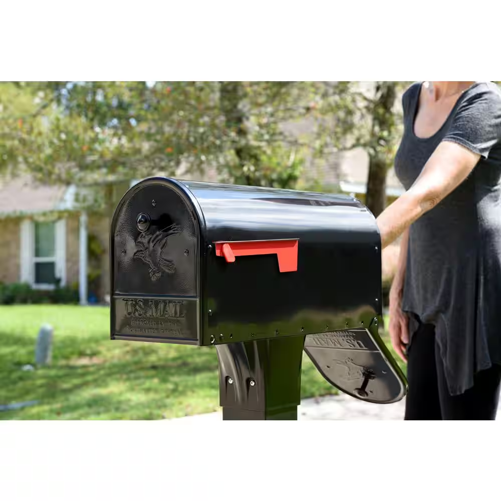 Black Large Outback Double Door Post Mount Mailbox Steel Mount Brass Mailboxes