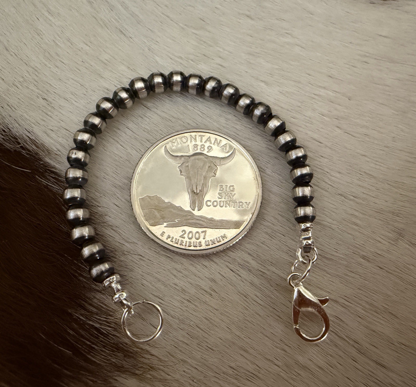 4” 4mm Navajo Desert Pearl / Beads Necklace EXTENDER Sterling Silver