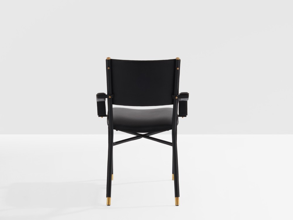 Jacques Adnet saddle-stitched leather brass desk chair 1950