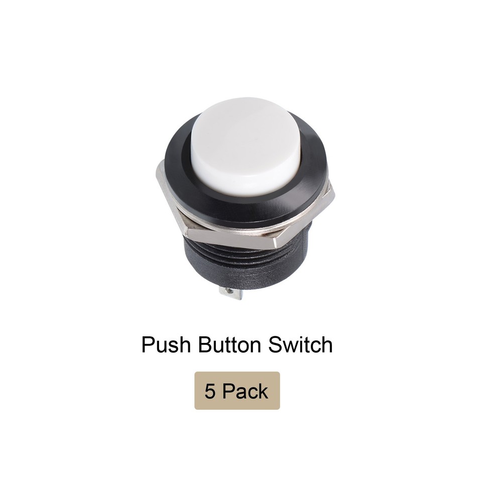 Push Button Switch SPST 1 NO Momentary Round Button 16mm / White / 5 Pcs