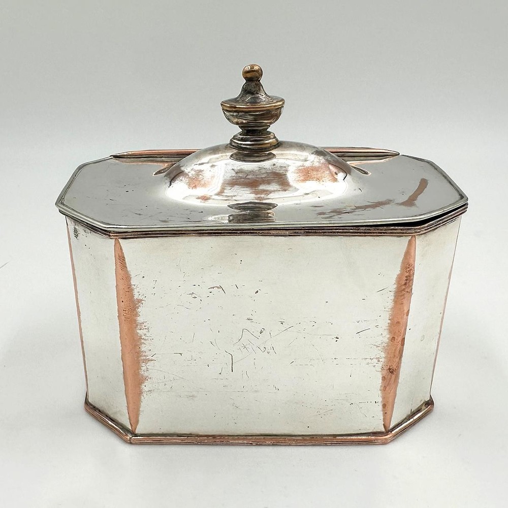 OCTAGONAL GEORGIAN TEA CADDY OLD SHEFFIELD PLATE c1800