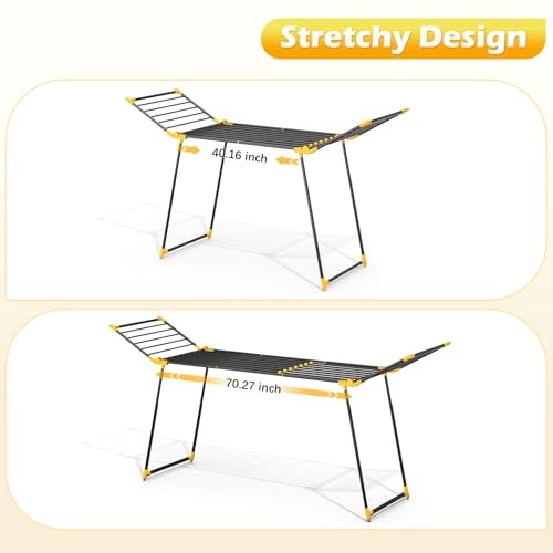 Clothes Drying Rack Foldable, Large Drying Rack Clothing Retractable, Yellow