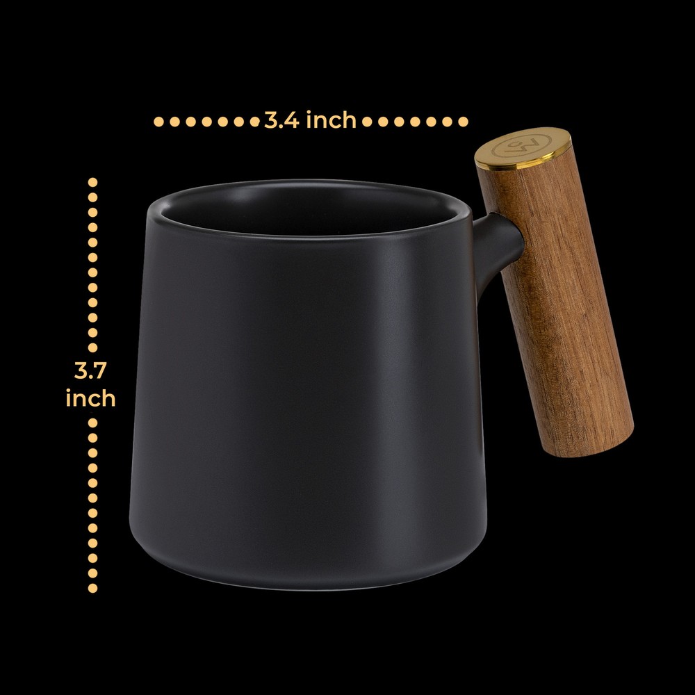 ChefWave Artisan Series Ceramic Coffee Mug with Bamboo Handle (Black)