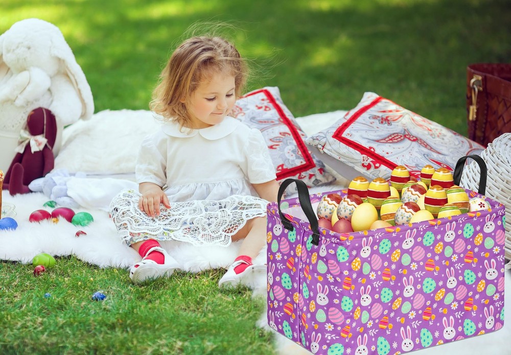 VAIVUSTO Easter Storage Basket Easter Bunny Storage Bin Collapsible Nursery H...