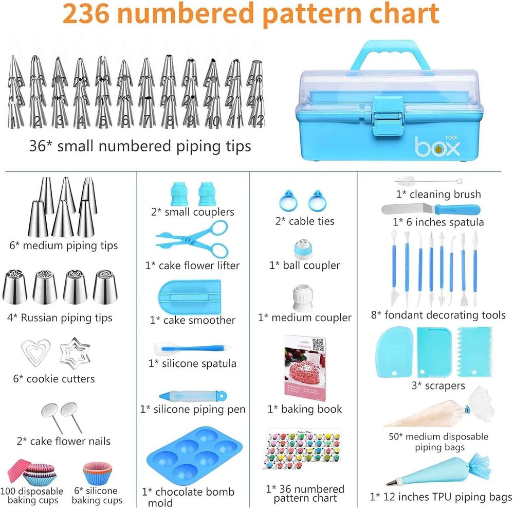 Cake Decorating Tools Supplies Kit: 236pcs Baking Accessories with Storage Case