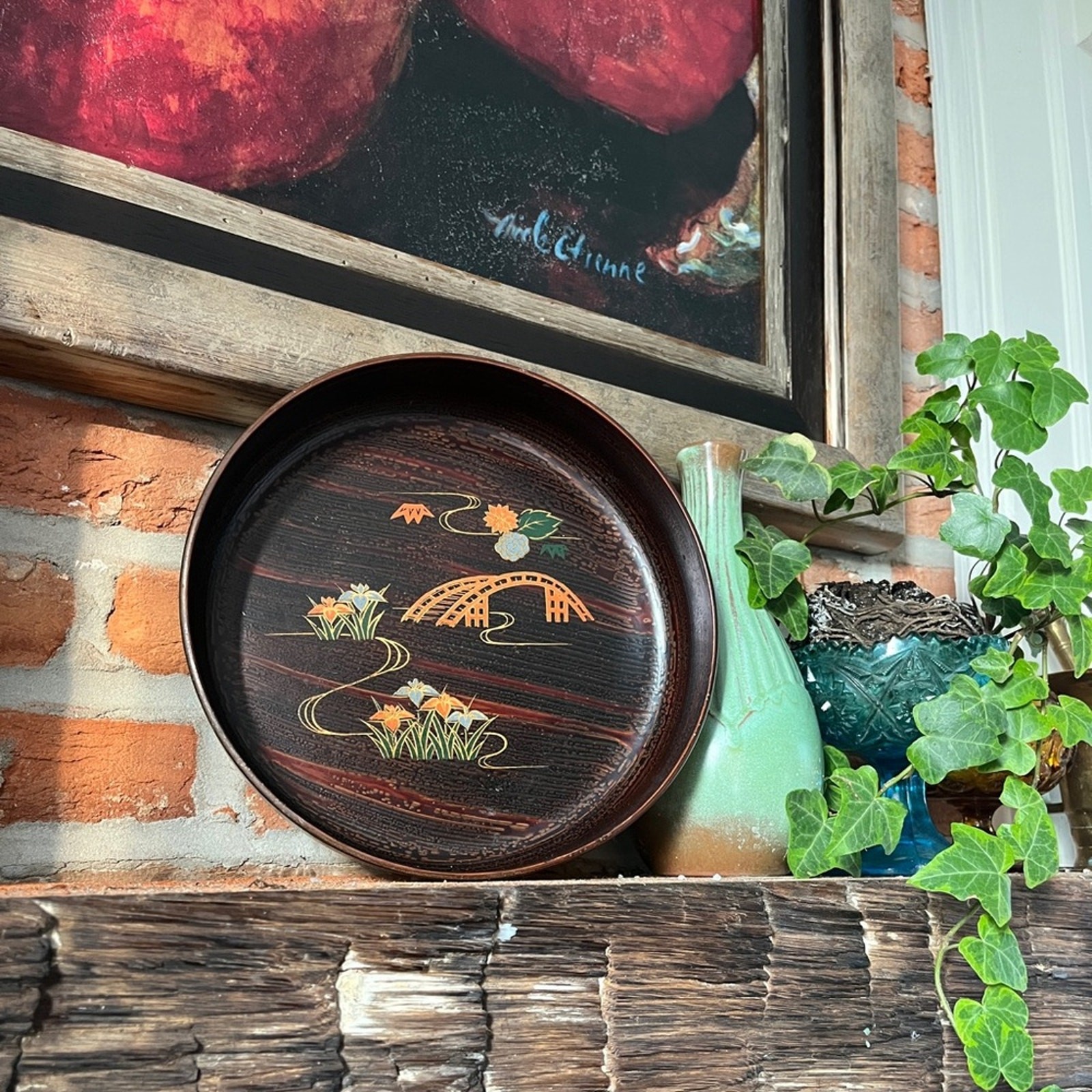 Vintage Marusei Art Japanese Lacquerware Tea Serving Tray