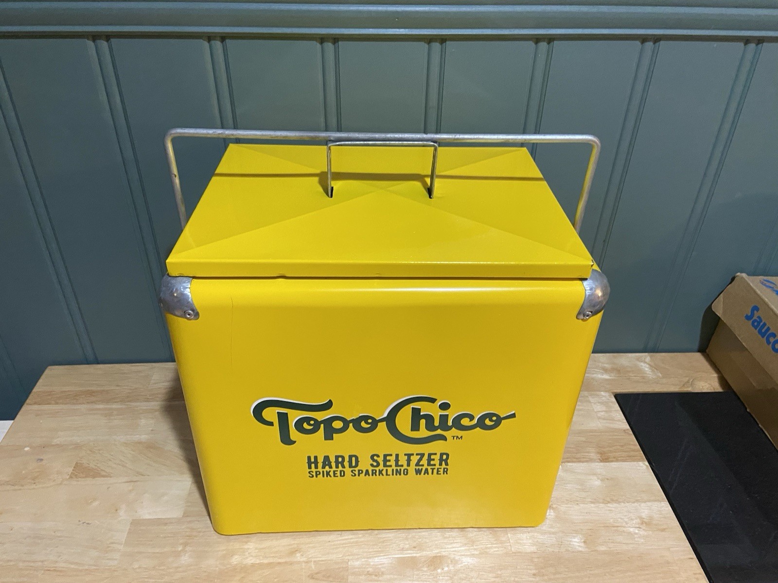 Topo Chico Cooler Metal Ice Chest Box Yellow Hard Seltzer Spiked Water Sparkling