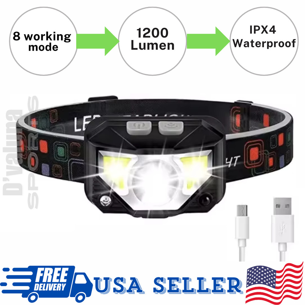Headlamp Headlight LED USB Rechargeable Head Lamp Torch Flashlight Waterproof