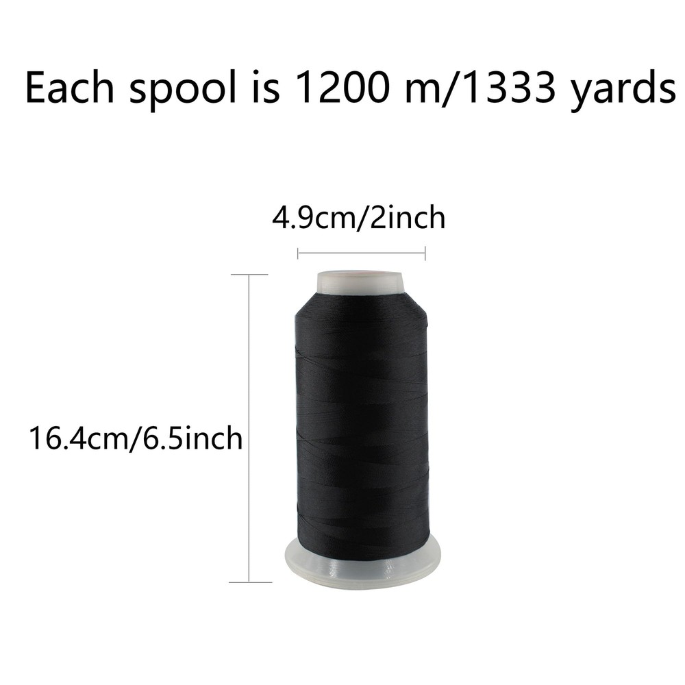 210D/3 Black Polyester Sewing Thread Spools 1333 Yards Heavy Duty Thread for ...
