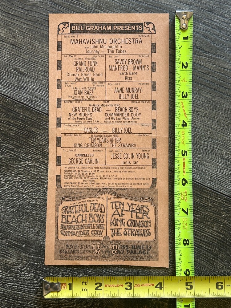 KISS Concert Ad Handbill Flyer Winterland 1974 Bill Graham Vintage Kiss Aucoin