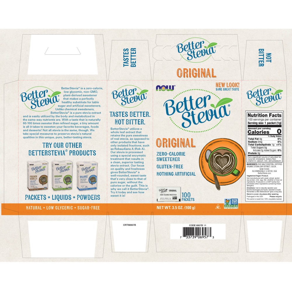 NOW FOODS BetterStevia Packets 100 Packets Box