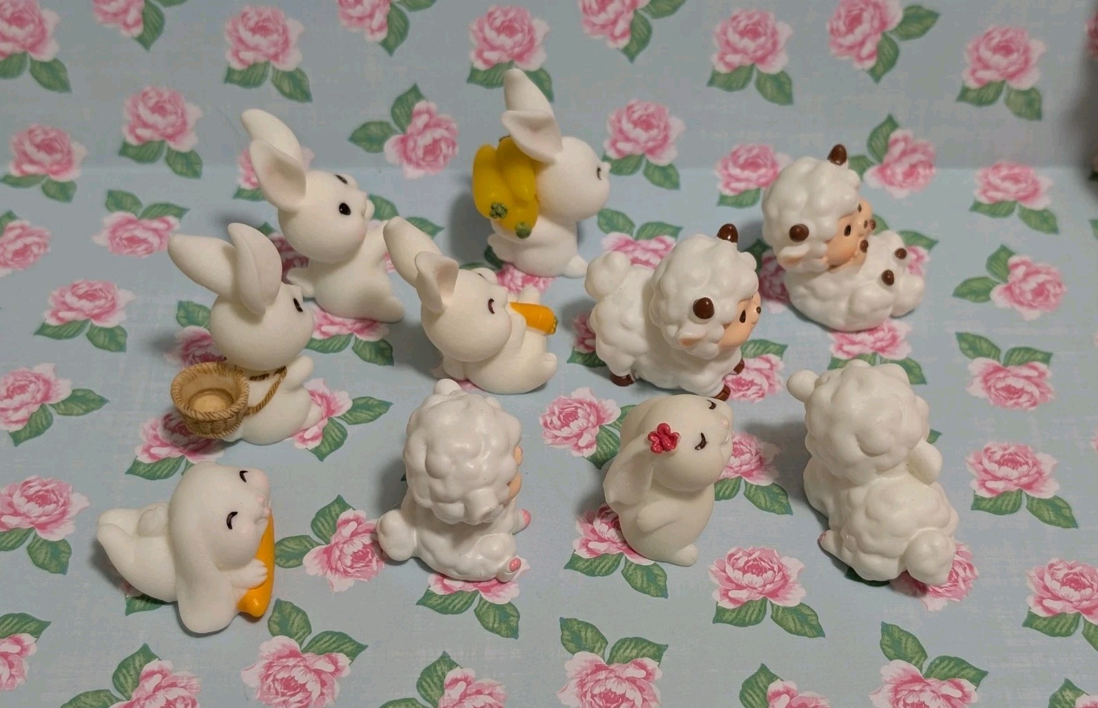 10 Miniature Bunny Rabbit Lambs Figures 1"-1.5