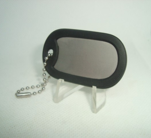#1 one Military Dog Tag Silver Matte (Dull) Finish + 4"1n Chain + Silencer BLACK