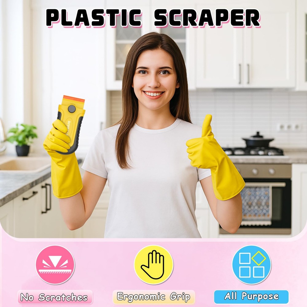 DIYSELF 2 Pcs Plastic Razor Blade Scraper with 2 Pack, Yellow-plastic Blades