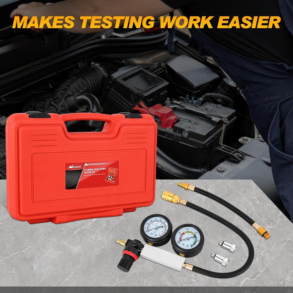 Cylinder Leak Down Tester, Gasoline Engine Compression Dual Gauge Leakdown De...