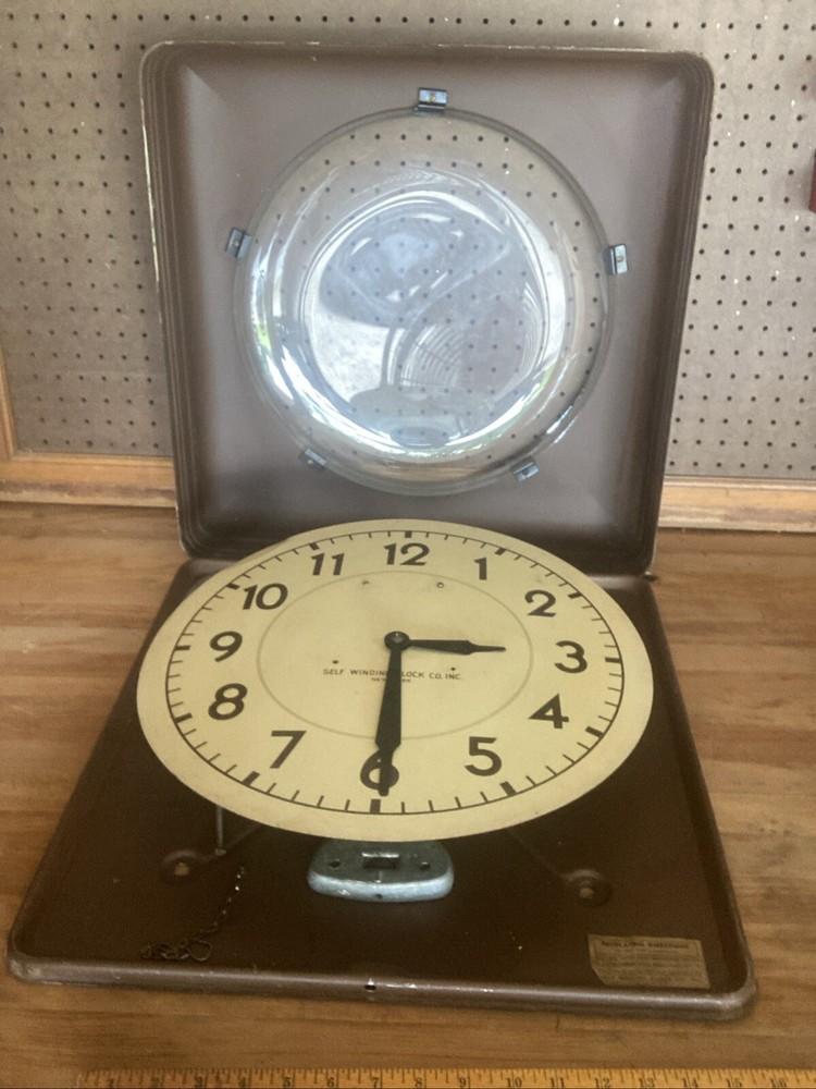 Self Winding Clock Co New York Wall Clock 19 Inches Square with Pendulum