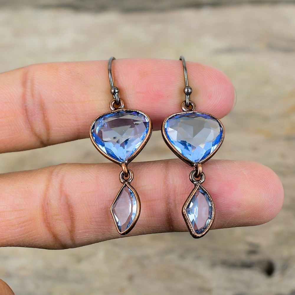 Tanzanite Quartz Copper Gift For Mum Electroformed Drop/Dangle Earrings 2.01"