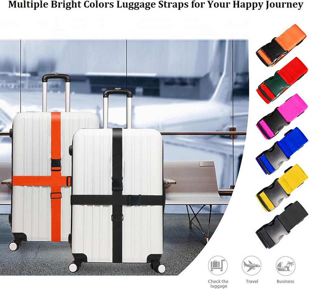 2 Pack Suitcase Straps, Bright Color Adjustable , TSA Approved (Black)