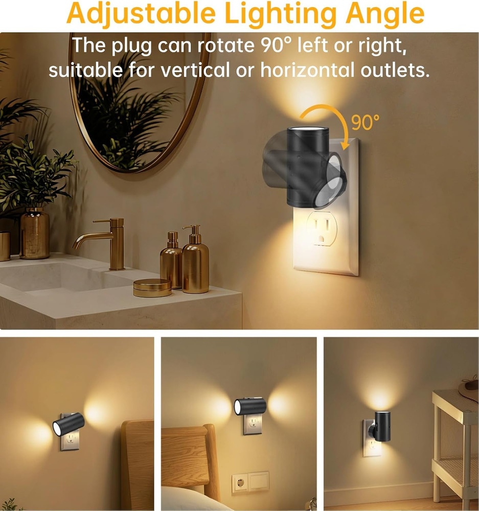 LED Night Lights 2 Pack - Dusk to Dawn Sensor, Adjustable Brightness, Soft White