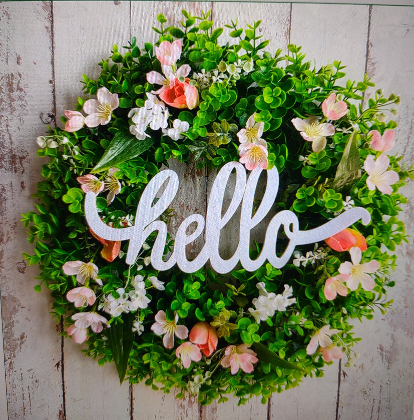 Artificial Home Hello Wreath for Front Door or Porch, Multicolor Flower