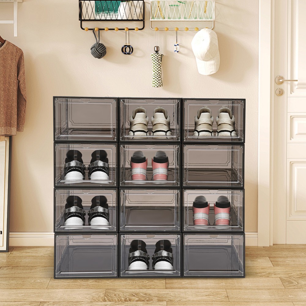 12pc Stackable Shoe Box Transparent-Front Door Open Acrylic Shoe Display Cabinet