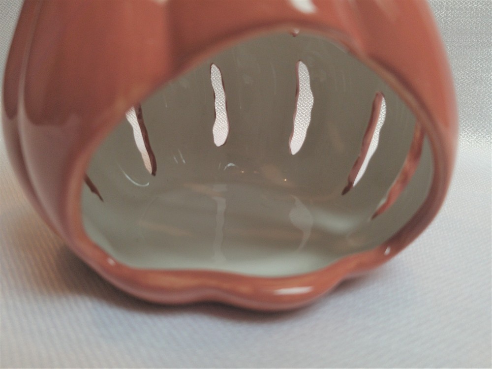 Glazed Ceramic Pumpkin Tealight/Candle Holder with Cutouts & Tealight Shown