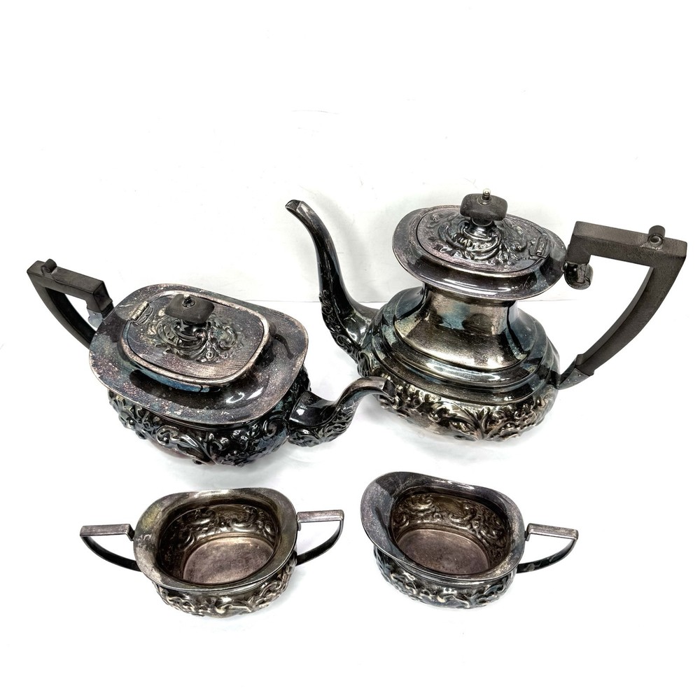4 pcs Vintage Sheffield Fluted Coffee Tea SET silver plate England EPNS