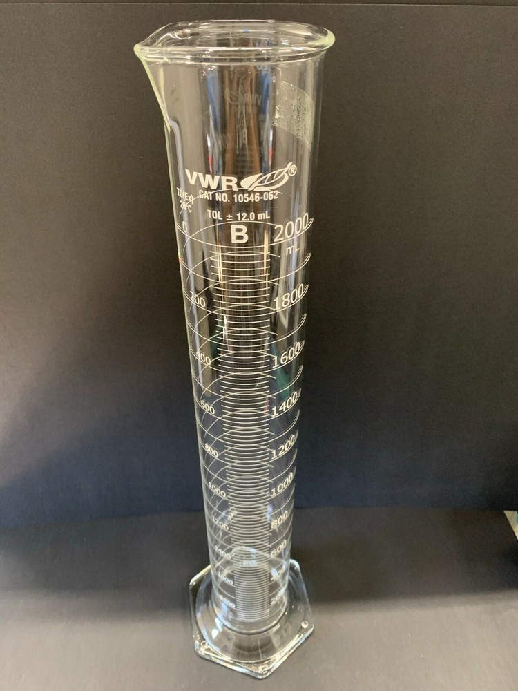 VWR Graduated Cylinder 10546-062 Class B 2000 mL Hexagonal Base
