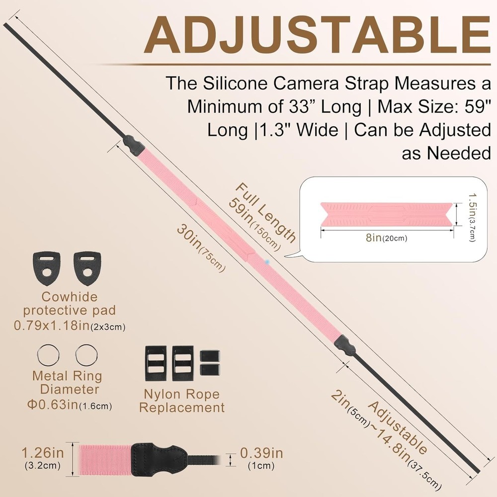 Neck Strap Silicone Camera Straps - Padded Camera Strap, 1.5" Wide Adjustable...