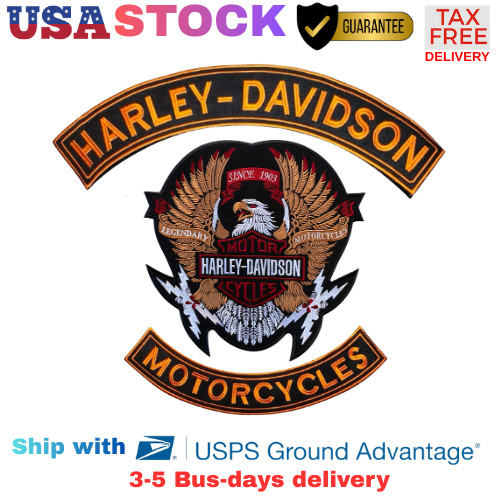 Harley-Davidson Wing Eagle 3-Piece Back Patch Set Iron on Logo Embroidered Patch
