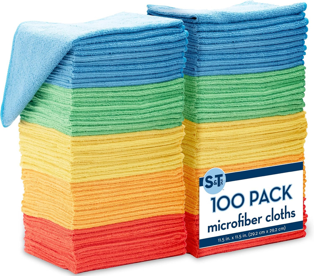 100 Pack Microfiber Cleaning Cloth, Bulk Towels for Home, Reusable Microfiber To