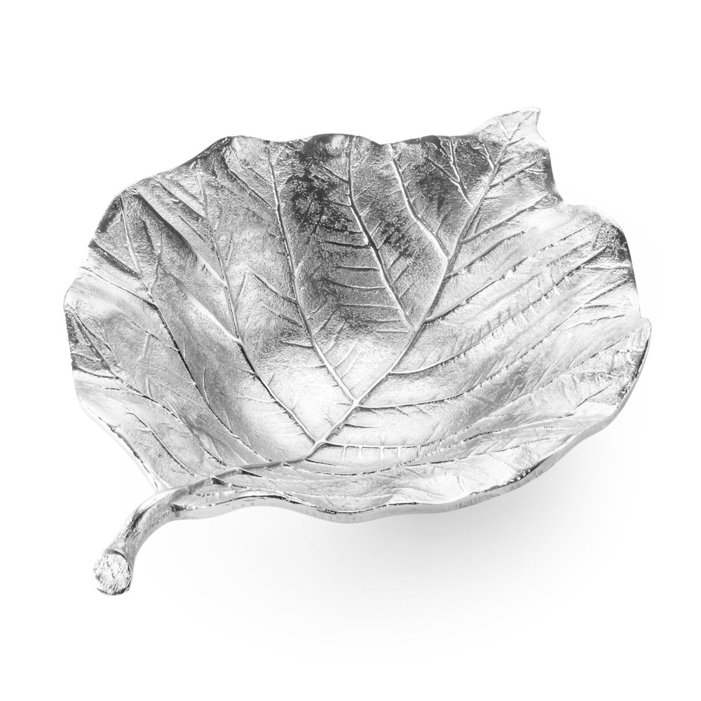 Classic Touch Silver Leaf Shaped-Vein Engraved Bowl-silver
