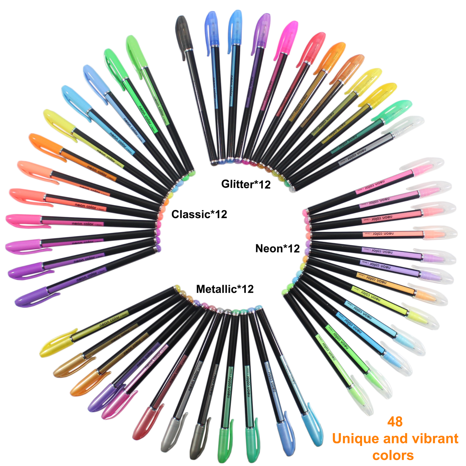 48 Unique Colors (No Duplicates) Gel Pens Gel Pen Set for Adult Coloring Book