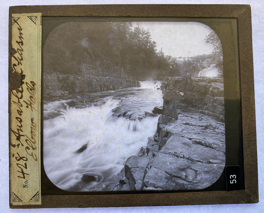 MAGIC LANTERN SLIDE AU SABLE CHASM ELBOW FALLS 1880'S