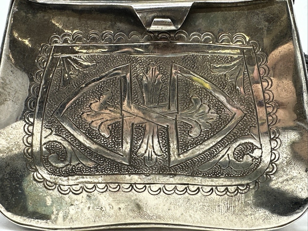 Vintage Moroccan Silver Plate Shouldered Small Metal Engraved Design Purse.