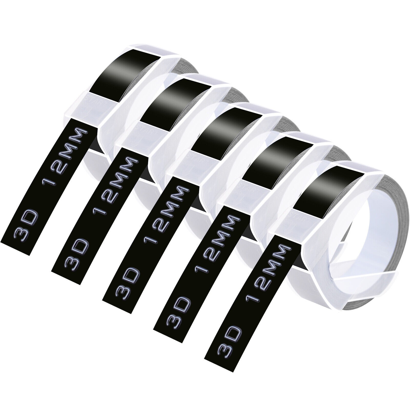 10PK For DYMO 3D Embossing Label Tape Organizer Xpress White on Black 12mm+9mm