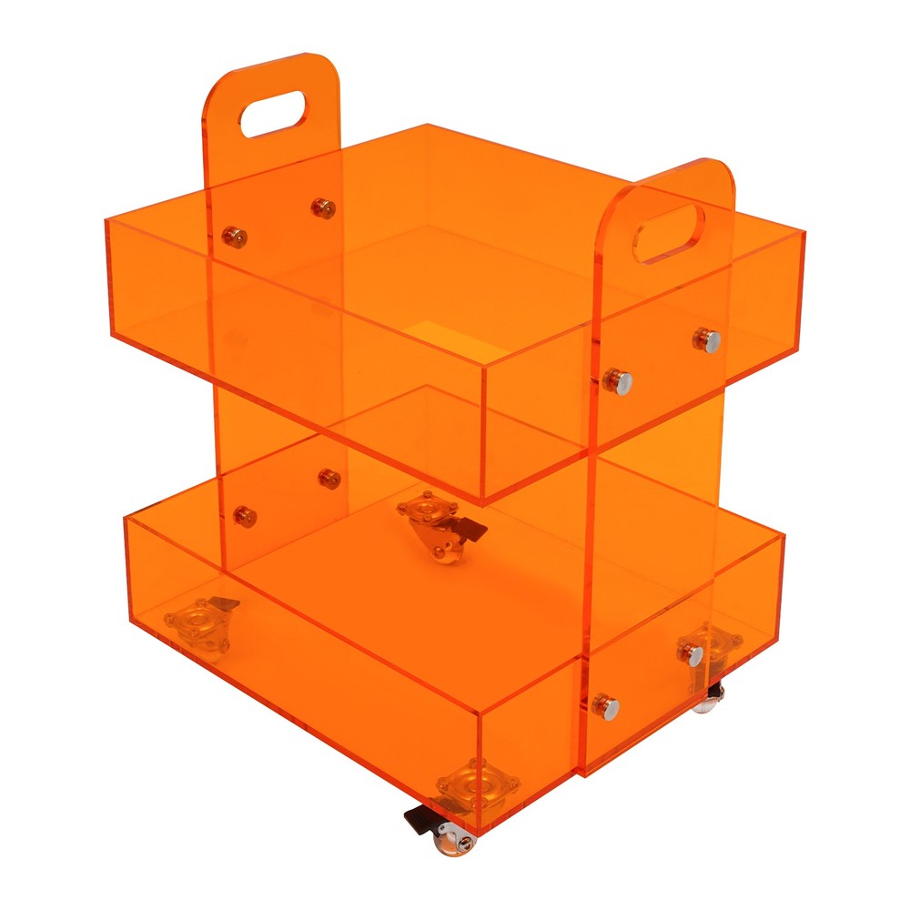Orange Acrylic Side Table, Storage Rack with Wheels, Acrylic Bedside Table