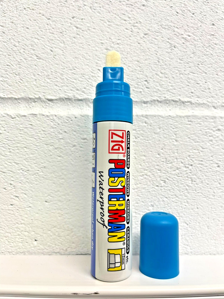 Kuretake ZIG Posterman Waterproof PMA-120 Liquid Chalk 15mm Chisel Tip Light Blu