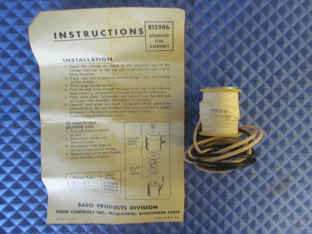 NOS Baso Coil Replacement R15986-B 230V