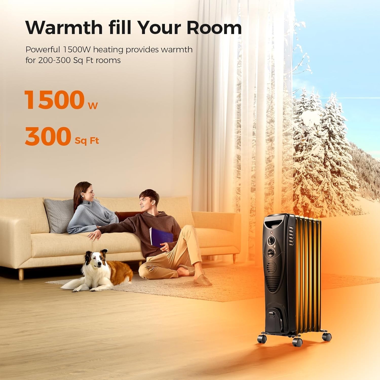 Portable Electric Radiator Heater, Oil Filled with 3 Heat Settings, Adjustable