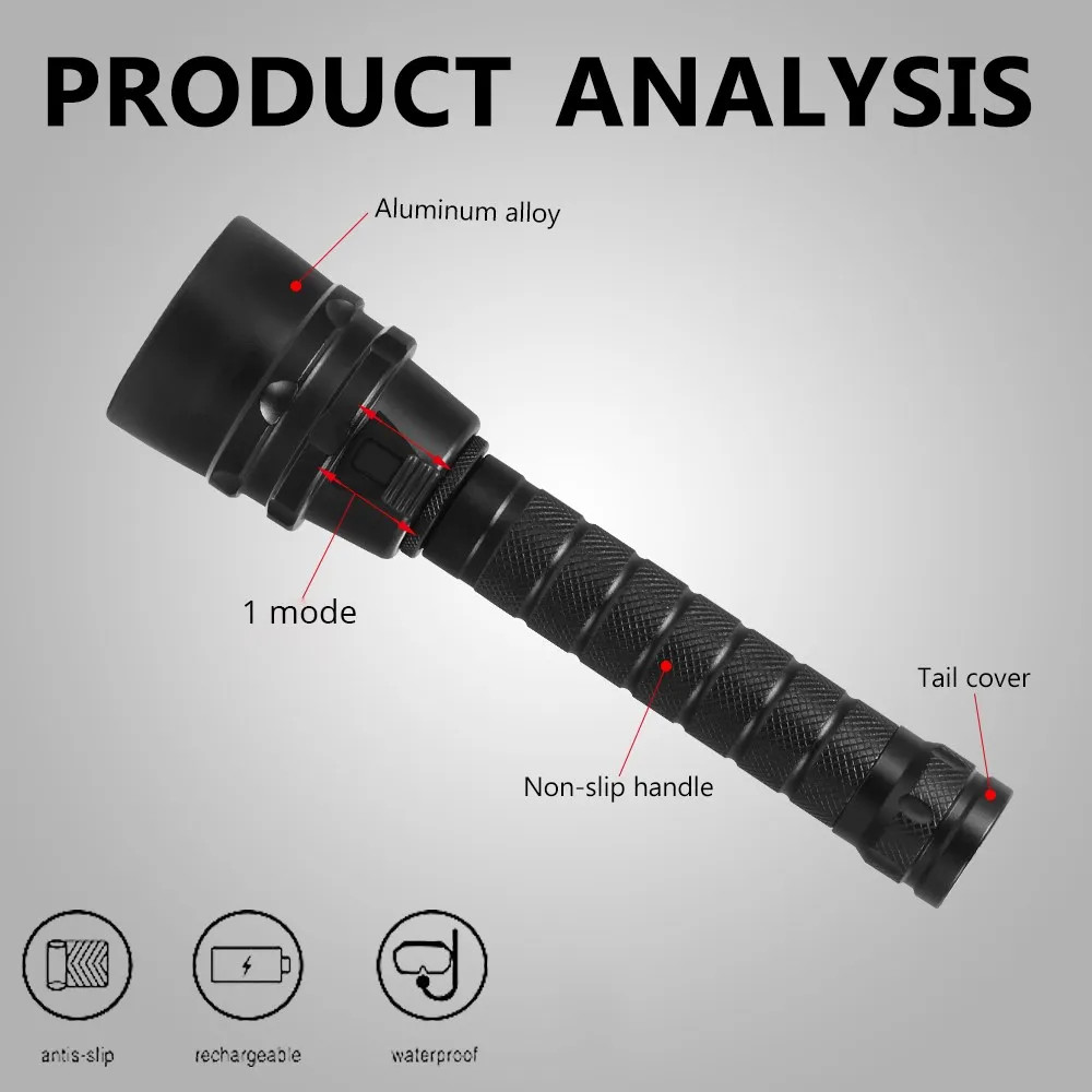 200m Underwater Waterproof Diving Flashlight Torch Scuba Diving Torch Dive Light