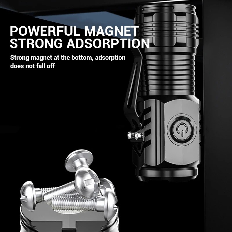 Mini LED Flashlight Rechargeable Tactical Work Light Magnetic Base Bright Torch