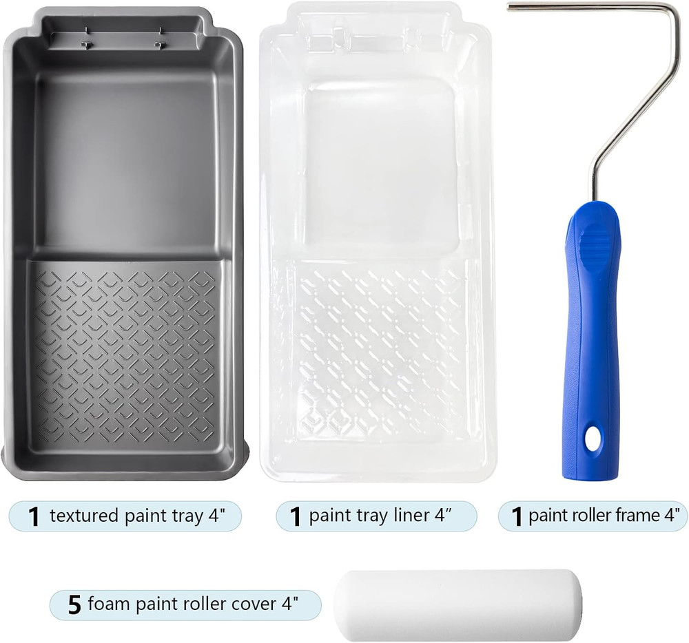 Foam Paint Roller, 8 Pack 4 Inch Paint Roller Kit, Complete 4" Mini Paint Roller