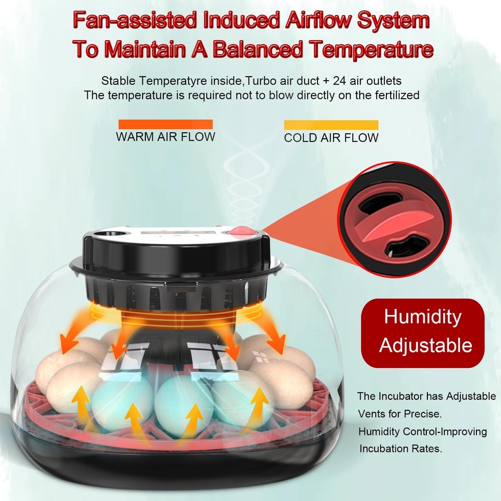 12 Egg Incubator Hatching Automatic Turning Humidity Control Chicken Duck