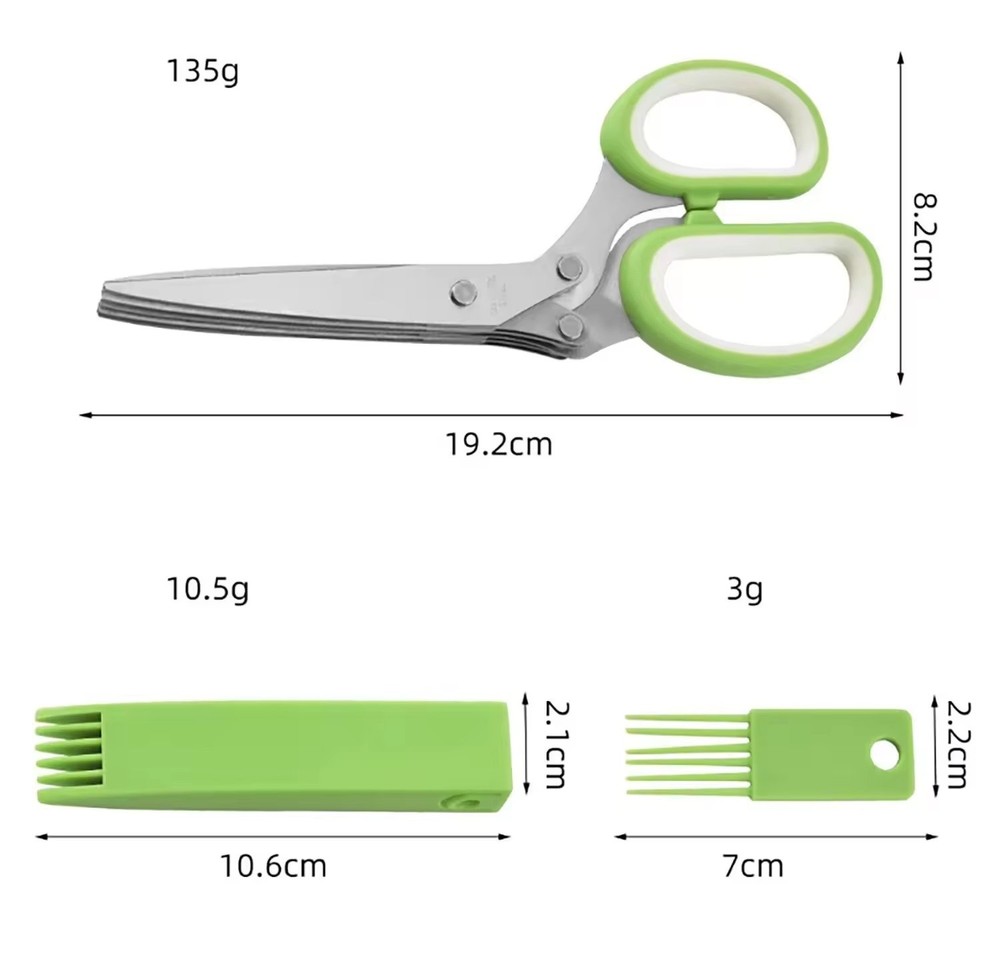 Multi-Purpose 5-Blade Kitchen Scissors –Kitchen & Craft Use with Cleaning Comb