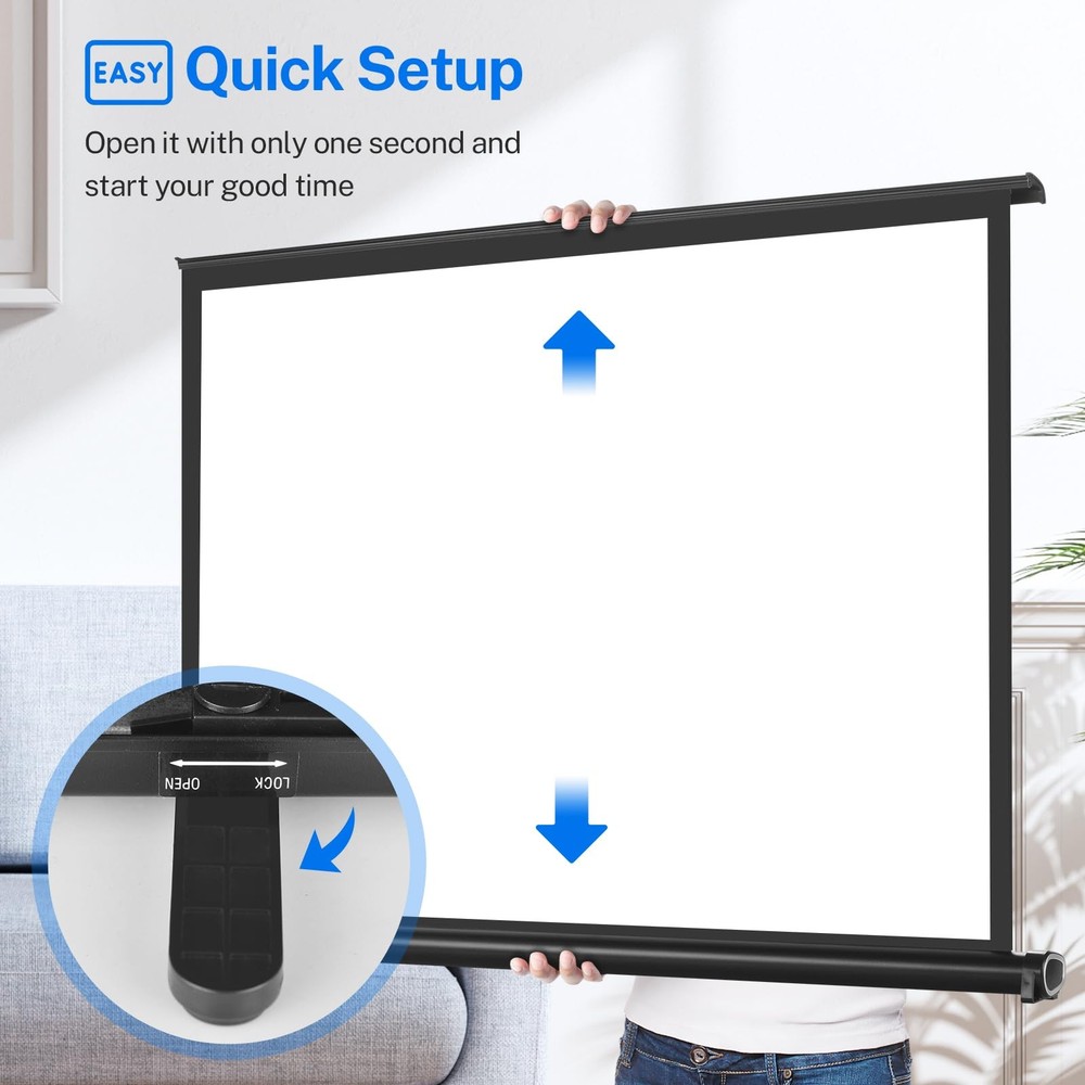 50 inch Small Projector Screen, Retractable Pull Up Screen, Floor Projector S...