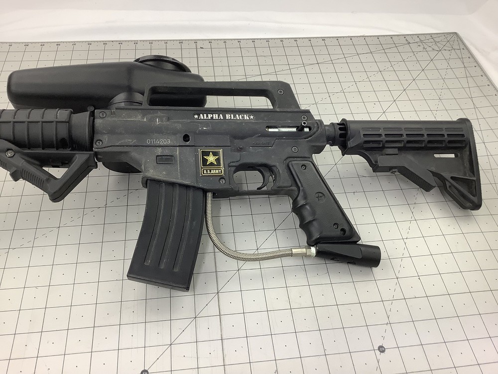 Tippmann Alpha black paintball marker with e trigger and cyclone feed untested