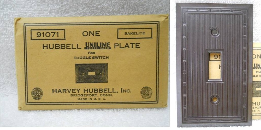 Hubbell Bakelite Art Deco Single Toggle Light Switch Cover Brown #91074 Complete