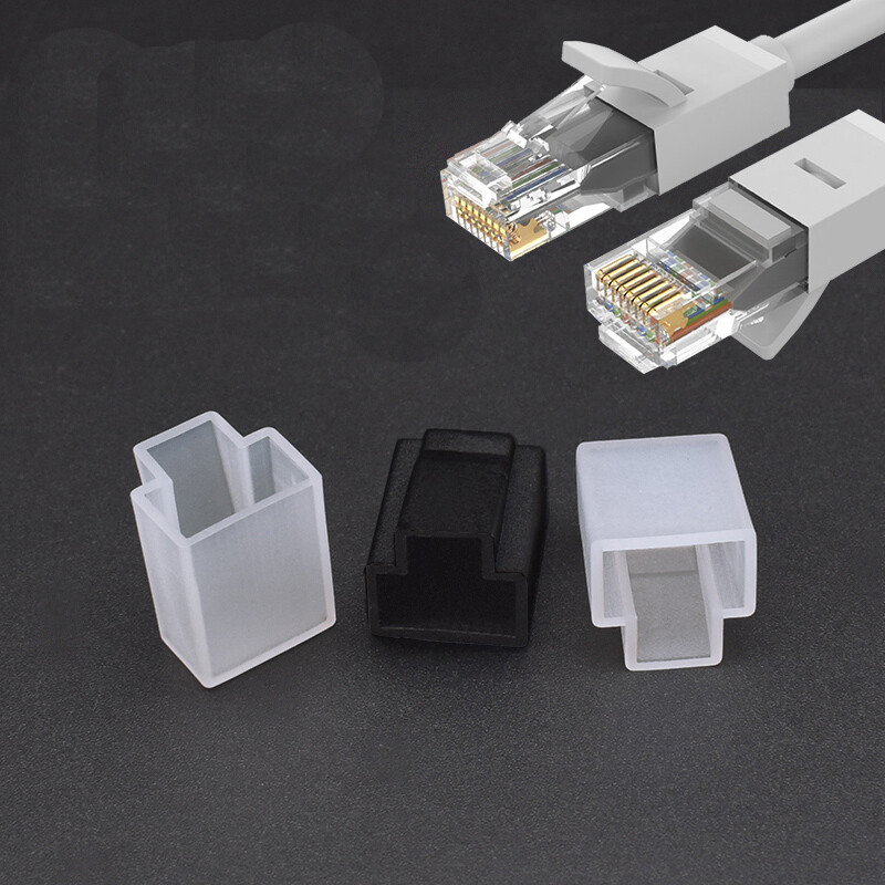Black/Clear Network Cable Connector Cover Caps PE Plastic Dust Interface Protect