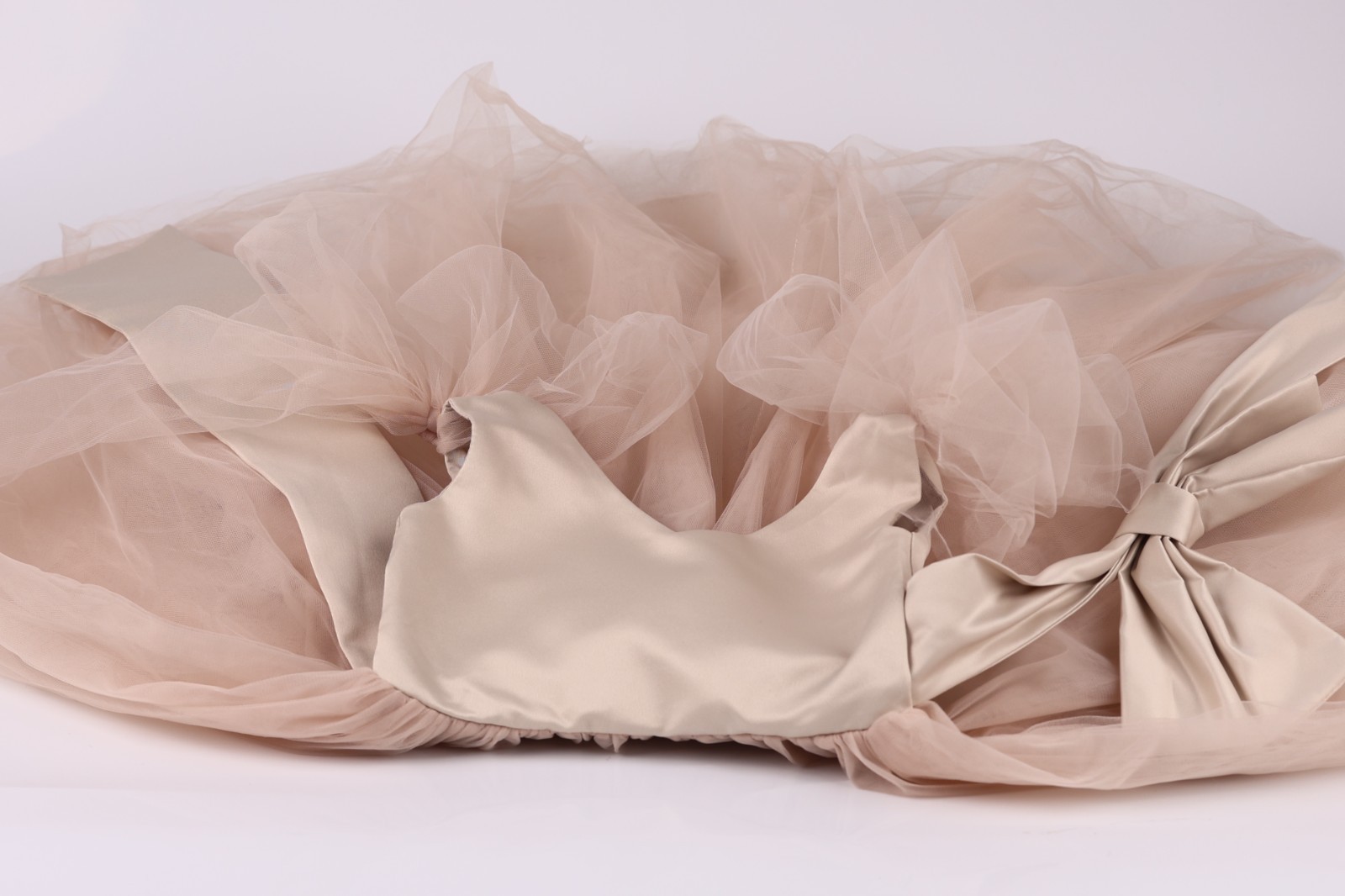 New Beige (Nude) Satin & Tulle Flower Girl Dress w/ Removable Tulle Train 3T-4T